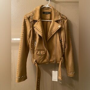 Zara Tan Studded Leather Jacket